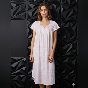 Miss Elaine Pastel Pink & Blue Floral Short-Sleeve Nightgown
